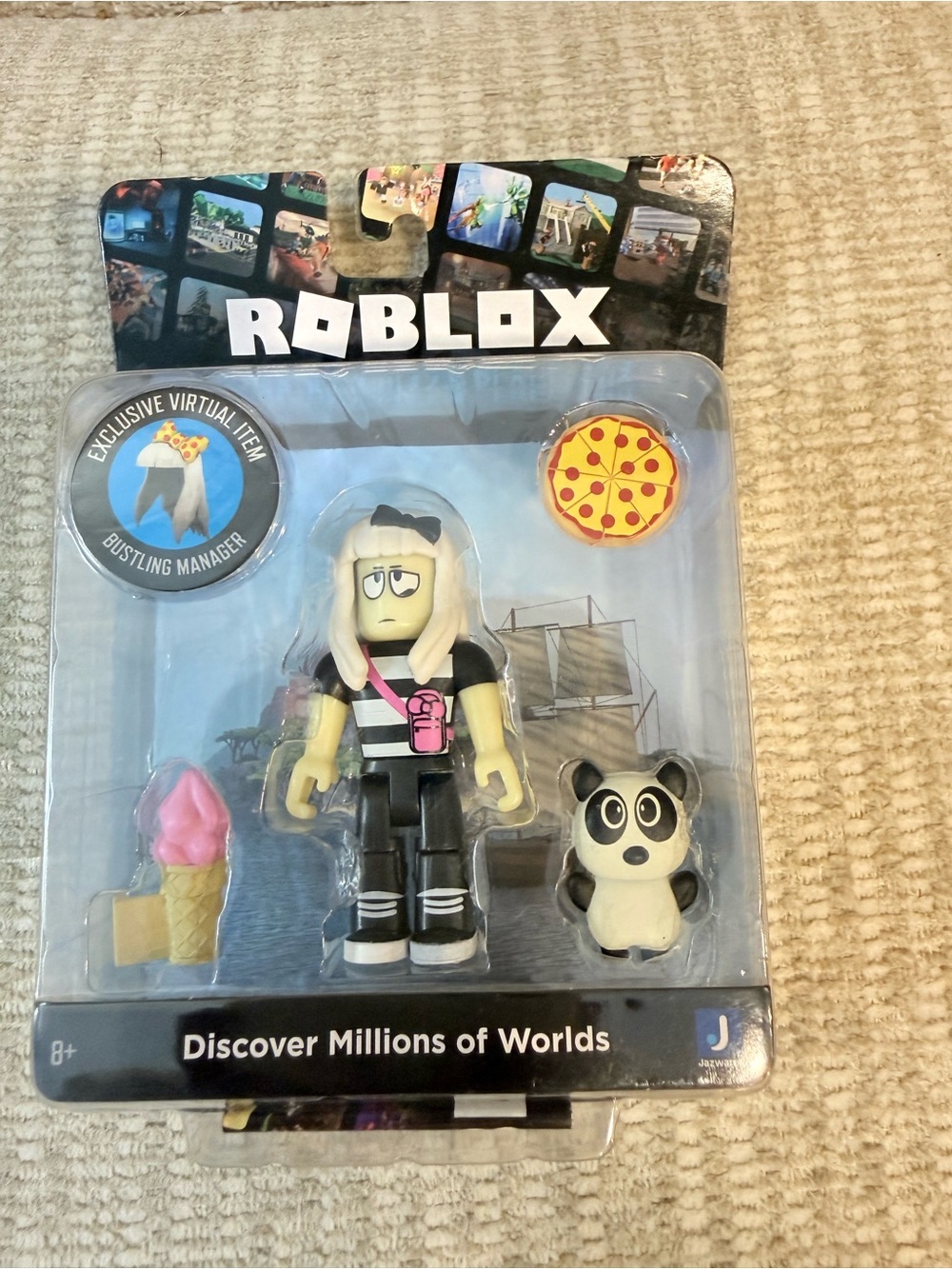 Roblox Blonde Girl Action Figure with Panda Pet - Black & Pink